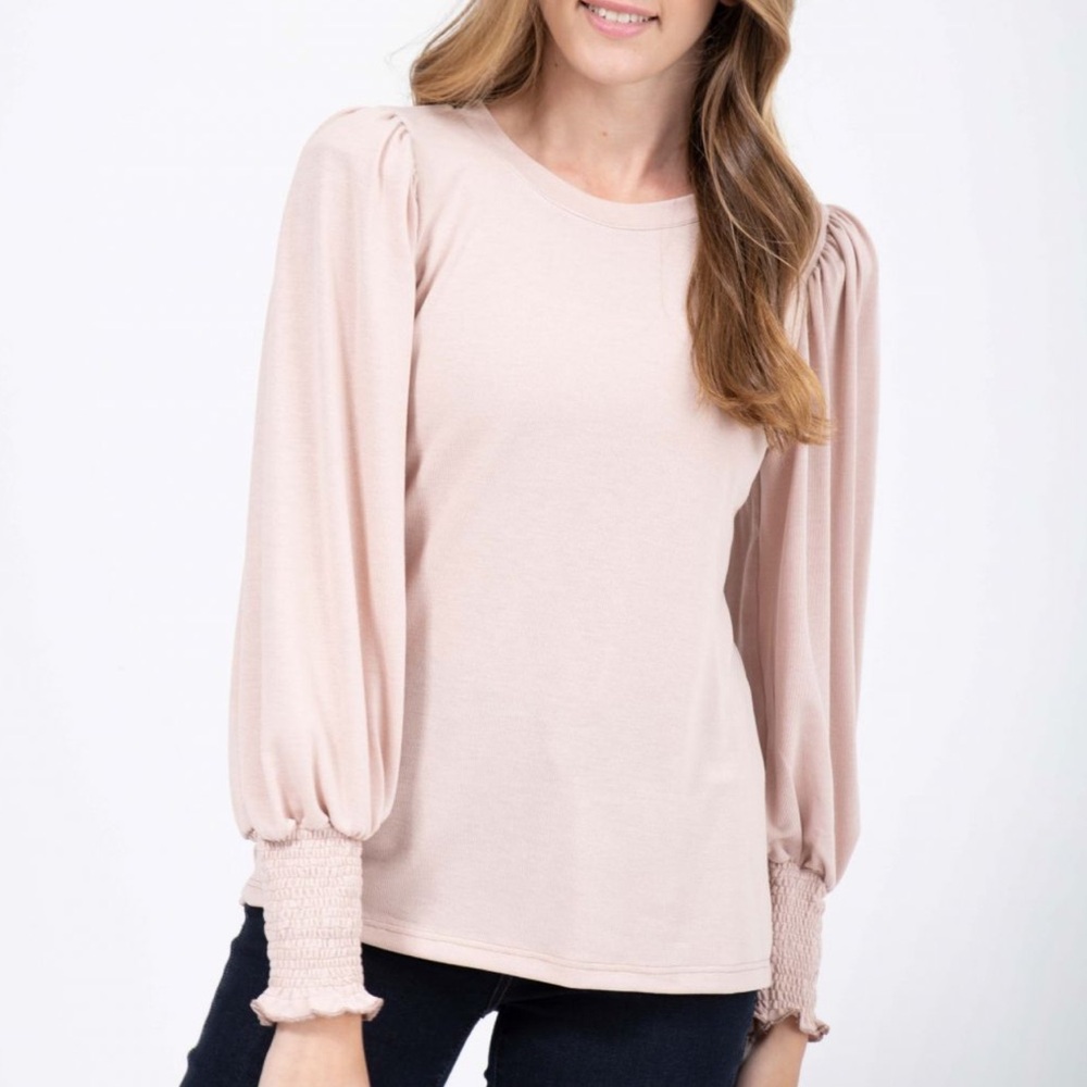 NATION LTD Blush Pink Smock Sleeve Long Sleeve Top Size‎ XS